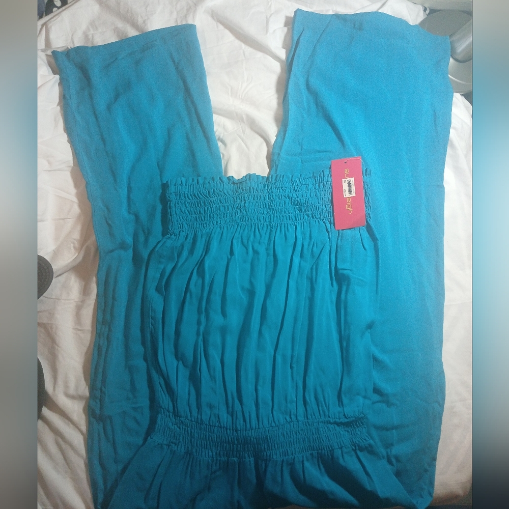 Sunny Leigh 100% Rayon Halter Top Jumpsuit Large Caribbean Blue NWT